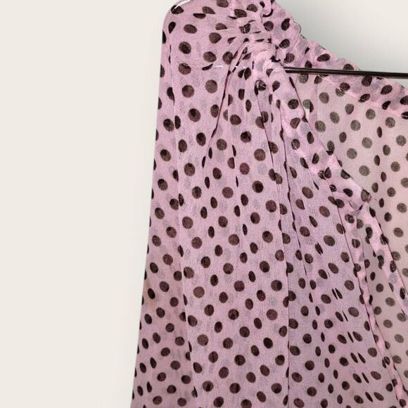 Freya Womens Top Sz S/M Relaxed Petal Pink‎ Polkadot Sheer Chiffon Casual Tie - Picture 4 of 9